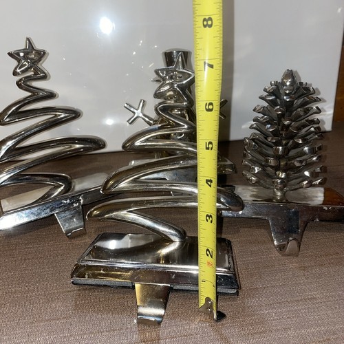 Set 4 Silber Mantel Strumpf Aufhänger Weihnachten Tannenzapfen Stern Bäume Schneemann - Bild 9 von 12