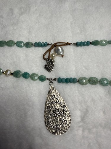 Sundance Catalog Amazonite & Fresh Water Pearl With Sterling Silver Necklace 28” - Picture 9 of 13