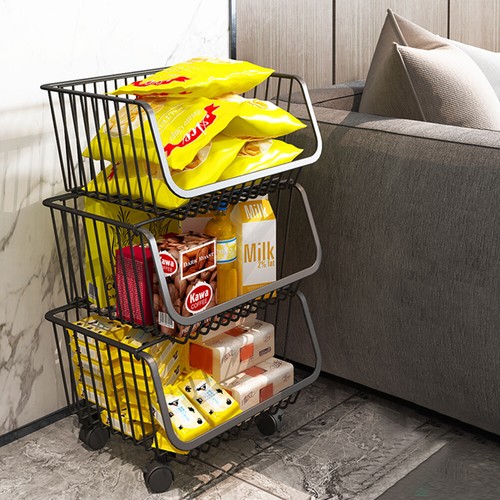 Metal Wire Stackable Fruit Vegetable Basket Rack Kitchen Storage Unit Organiser - Picture 5 of 12