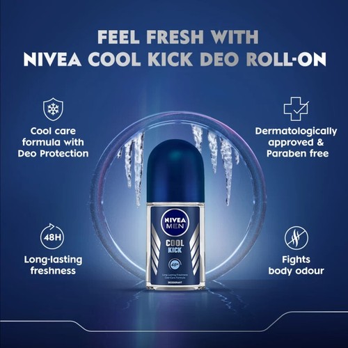 Nivea Men Deodorant Roll On Cool Kick 50ml - Picture 11 of 14