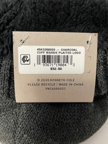Kenneth Cole Reaction Beanie Mens Sherpa Fleece Lined Heat Retention Charcoal - Picture 2 of 6