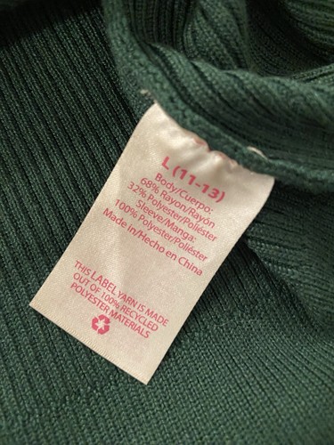 No Boundaries Green Ribbed Knit Sheer Puff Ruffle Embroidered Sleeve Size L - Picture 11 of 11