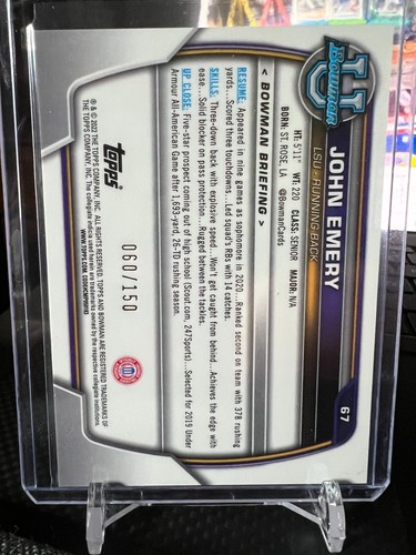 2022 Bowman Chrome University DIAMANTE FUCSIA JOHN EMERY 060/150 LSU - Imagen 2 de 2