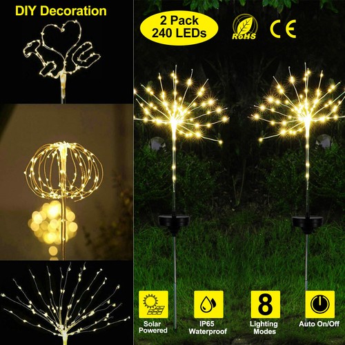 2Pcs Solar Firework Starburst Lights 240 LED Fairy Lamp Stake Garden Path Decor - Picture 13 of 15