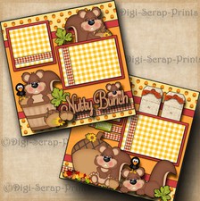 NUTTY BUNCH 2 premade scrapbook pages paper piecing layout FAMILY fall DIGISCRAP