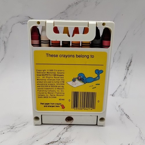 Vtg Sesame Street Crayons In Plastic Case With Built In Sharpener Golden 1989 - Picture 3 of 13
