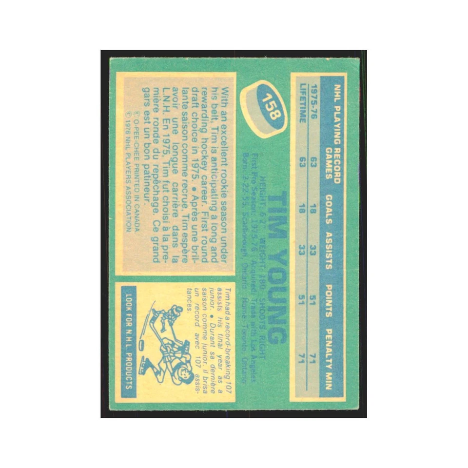 1976 O-Pee-Chee Tim Young RC Minnesota North Stars #158 - Image 2 of 3