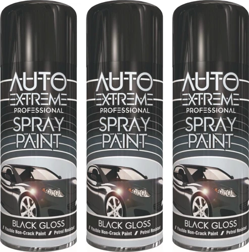 3 x 400ml Auto Extreme Purpose Spray Paint Black Gloss Satin Car Metal Wood