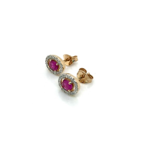 9ct Yellow Gold Natural Ruby and Diamond Ear Studs - Picture 7 of 7