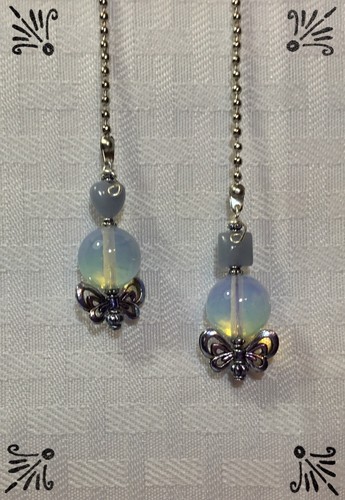 Handcrafted Opal Quartz Angelite Heart Gemstone Butterfly Silver Fan Pull - Picture 1 of 4