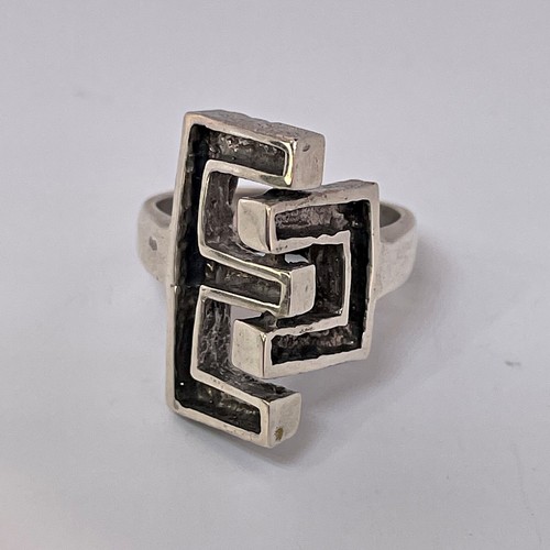 Modernist Silver Ring Geometric Ring Unisex Mens Rings Sterling 1970s Ring