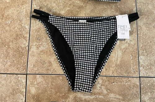 Costume da bagno donna Time and Tru taglia L 12-14 gingham cinturino laterale SOLO fondo nero - Foto 5 di 16