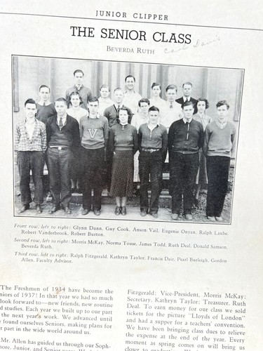  Vernon HIGH SCHOOL New York  40 page  proof copy 1937  Jr Clipper  Yearbook - Imagen 7 de 9