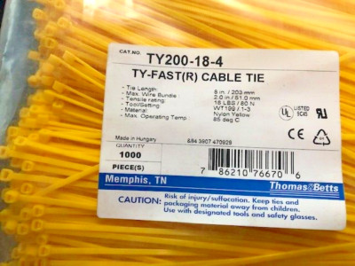 1000 Stück Kabelbinder TY200-18-4 Gelb Thomas & Betts (ABB) - 205 x 2,4mm