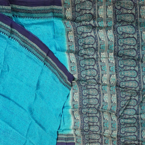 Tissu Sari Vintage Soie Bleu - 4.6 Mètres, 44" Large, Loisirs Créatifs