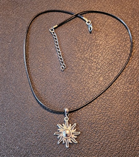 COLLANA SOLE PELLE 17 POLLICI UOMO DONNA CIONDOLO ARGENTO TIBETANO - Foto 2 di 3