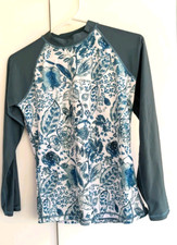 Green Floral Long Sleeve Rash Guard Swim Cover Top UPF 50 Small
