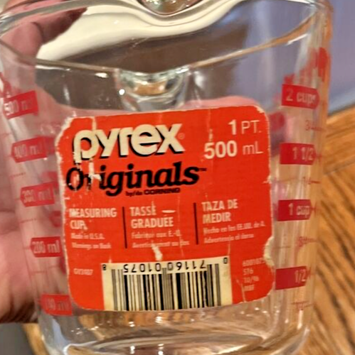 Pyrex 2 Tassen 16 Unzen 516 Glas roter Buchstabe Messen offener Griff Vintage Neu aus altem Lagerbestand MCM LESEN - Bild 6 von 11