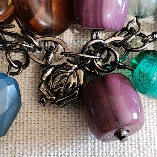 Halskette silberfarben mit Charms Cluster verschiedene bunt dünne Kette - Bild 9 von 11