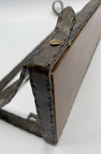 18” L 4.5” W Ornate Vintage Metal Wall Shelf Faux Leather Belt Strap Brass Ring - Picture 11 of 19