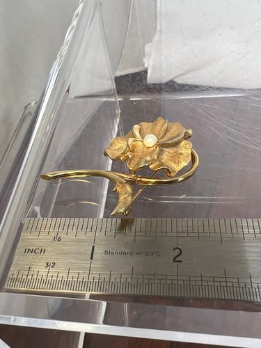 BELLISSIMA spilla fiore vintage BOUCHER Pansy FAUX PEARL tono oro - Foto 14 di 15