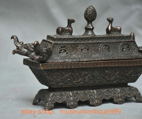 6.8" ancient China Chinese purple bronze Dragon beast Incense Burner Censer - 第 4/12 張圖片