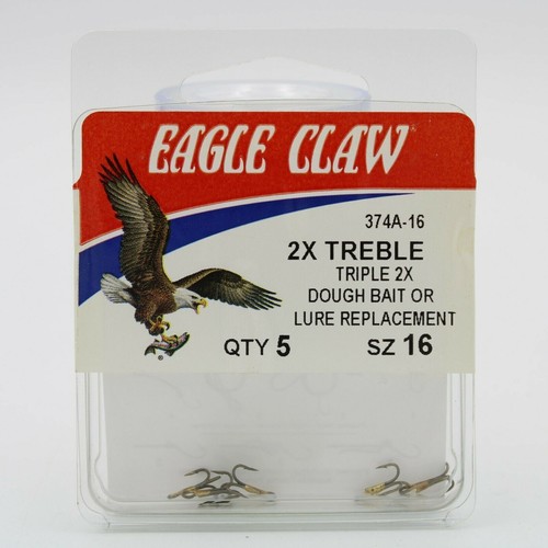 Eagle Claw 374A 2X Treble Fishing Hooks 5 Pack Size 16 - Picture 1 of 2