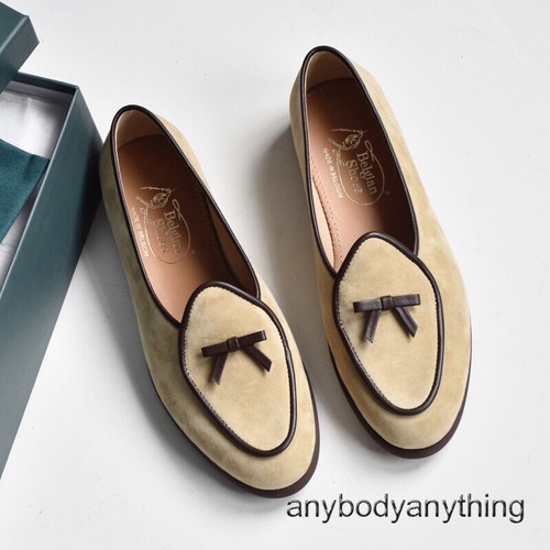 British Retro Womens Flats Loafers Casual Round Toe Real Suede Shoes Slip on Bow - Picture 9 of 30