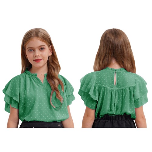 Kids Girls T-shirt Versatile Blouse Fitting Shirt Chiffon Top Running Pullover - Foto 32 di 62