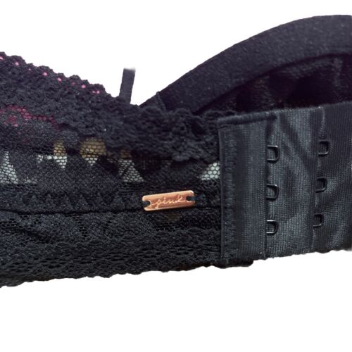 PINK Victoria's Secret Lace Push Up Undewired Bralette Bra Black Size Large - Picture 3 of 4