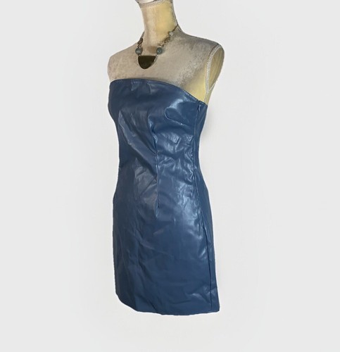 Finesse blue strapless mini dress size Medium faux leather - Picture 8 of 11