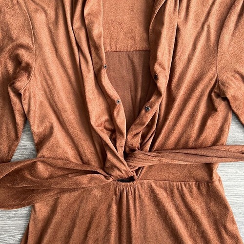 Calvin Klein Faux Suede Midi Dress Size 2 Neutral Brown Feminine Elegant Classic - Picture 5 of 12