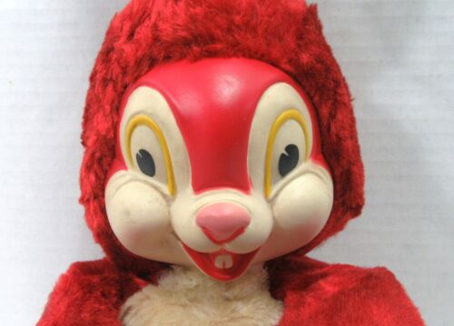 RARE VINTAGE GUND RUBBER FACE DISNEY'S THUMPER PLUSH BUNNY RABBIT RED W/ BASKET - Picture 4 of 17