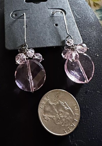 Artisan Sterling Silver Faceted Shiny Pink Beaded Crystal Earrings Hook Threader - Picture 5 of 6