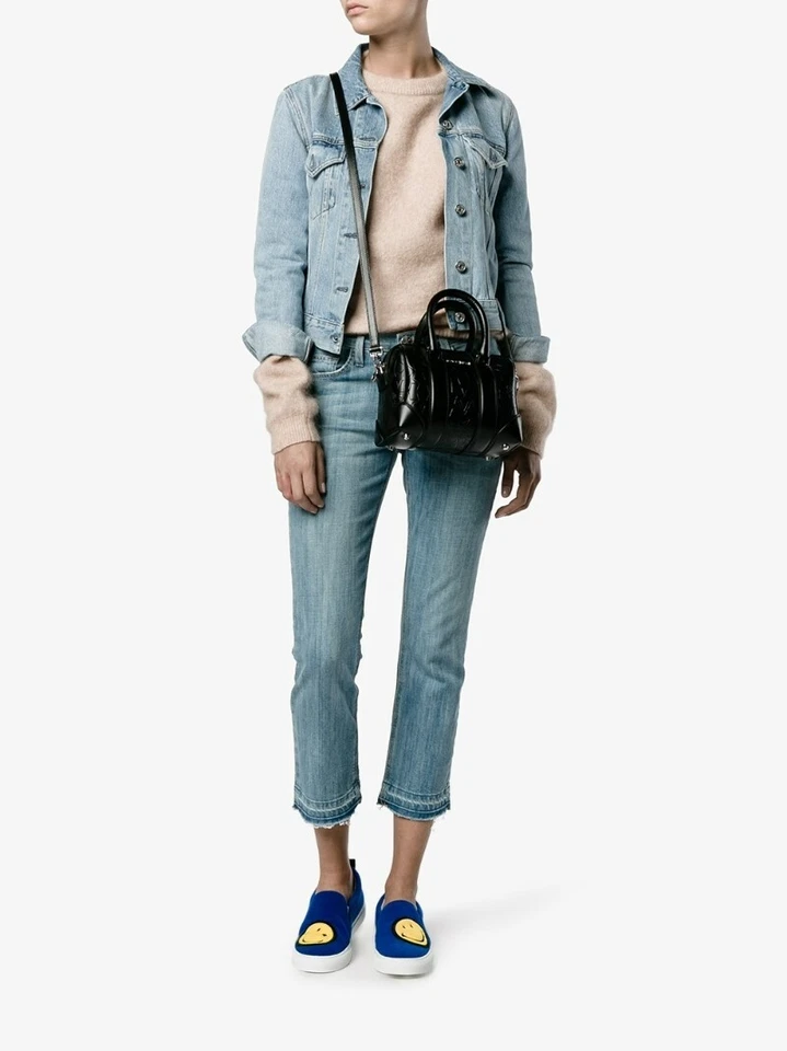 Joshua Sanders 女式运动鞋蓝色笑脸一脚蹬羊毛毛毡鞋 38 美国 8 — 第 3/4 张图片