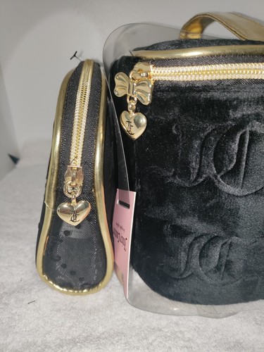 JUICY COUTURE Black W/Gold Trim 2 Piece Set TRAVEL COSMETIC MAKEUP BAG Vacation - Picture 4 of 5