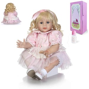 Cute 24in Reborn Toddler Girl Blonde Curly Hair Reborn Doll