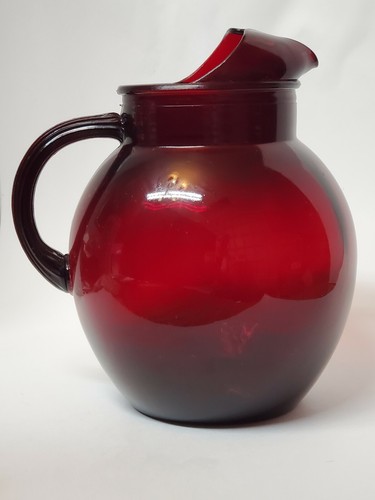ANTIQUE CRANBERRY GLASS PITCHER ART DECO ART GLASS PHOENIX GLASS 1940'S - Picture 12 of 12