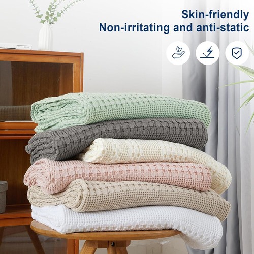 PHF 100% Cotton Waffle Weave Blanket King Size for Bed, Lightweight Washed... - Picture 131 of 238
