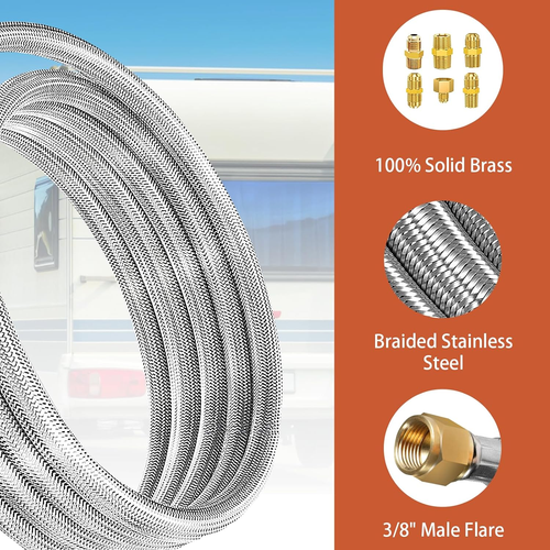 24 FT Propane Hose Extension-High Pressure Braided Gas Line Hose Propane Convers - Picture 2 of 12