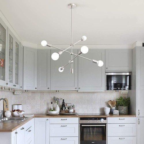 Modern Chandelier Light For Living Room Pendant Sputnik Lighting Nickel Kitchen - Bild 5 von 10