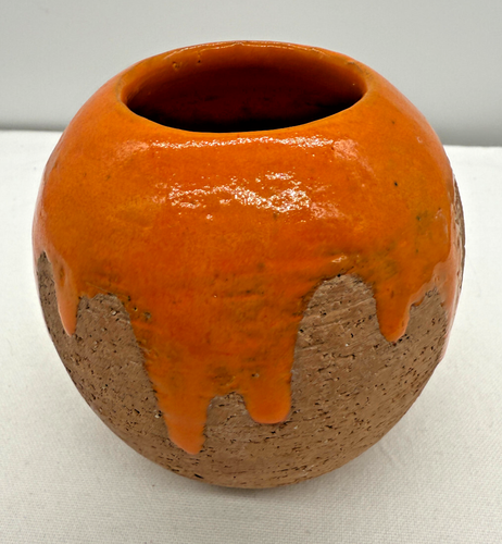 Bitossi Italy Mid Century Art Pottery Drip Glaze Ball Vase Orange MCM Unmarked