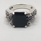 VTG Art Deco Marcasite Black Onyx&Rhinestone Sterling Silver Statement Ring - 6