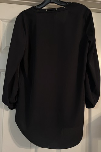 Ellen Tracy Laced Gold Grommet Black Size S Long Sleeve with Roll Tab Pullover - Picture 8 of 11