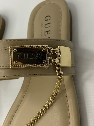Guess Beige and Gold Chain Sandals Toe Loop Flip Flops Size 5M - Picture 10 of 12