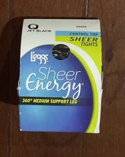 L'eggs Sheer Energy Women's Sheer Tights Medium Support Jet Black Size Q NEW