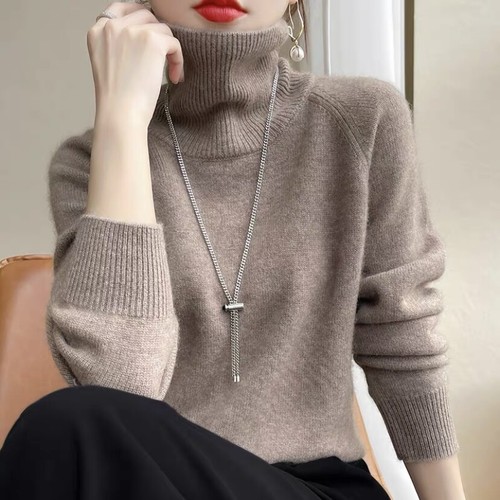 100% Pure Cashmere Sweater Women High Neck Knitted Loose Sweater Pullover Warm - Bild 1 von 29