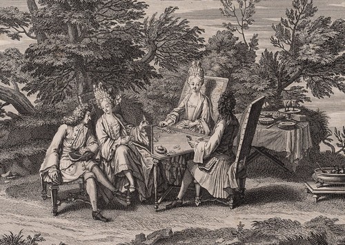 Gesellschaft mit Damen am Spieltisch, 1709, KSt. Rokoko Unbekannt (18.Jhd) - Bild 2 von 4