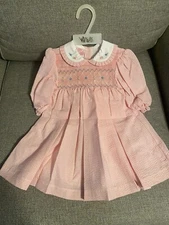 Will'beth Will Beth baby girl 3 mo pink Seersucker embroidery dress Flocked New