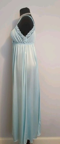VTG SHADOWLINE LONG MAXI NIGHTGOWN FULL LENGTH NYLON LACE EMPIRE BLUE 44" SMALL - Picture 7 of 15
